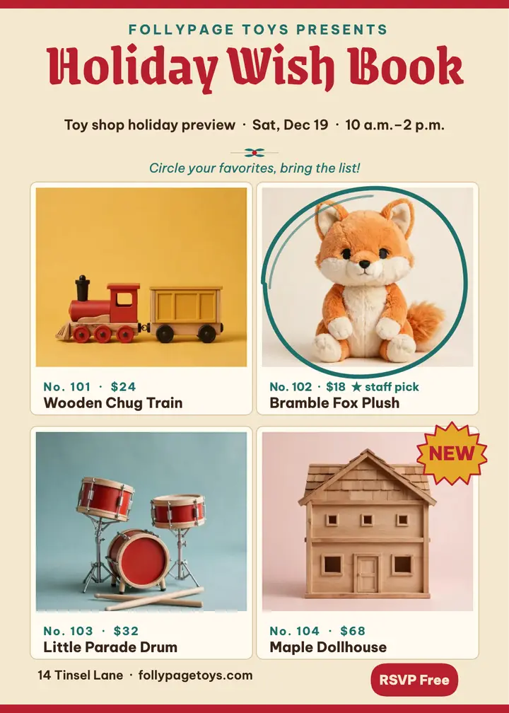 Follypage Toys holiday preview wish-book template