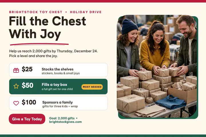 Brightstock Toy Chest holiday tiers postcard template