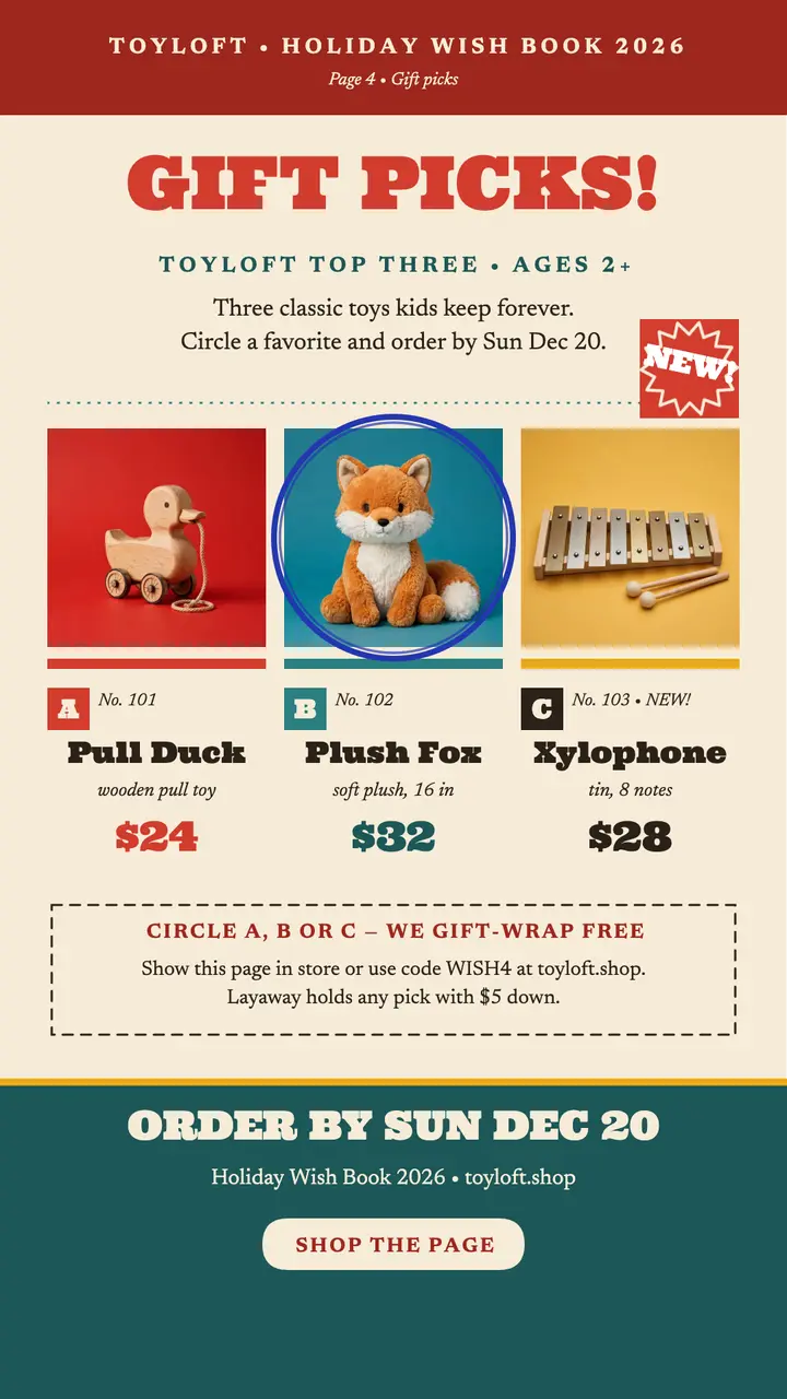 Toyloft holiday wish book gift picks template