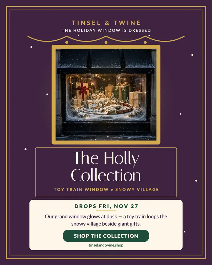 Tinsel and Twine holiday window launch template