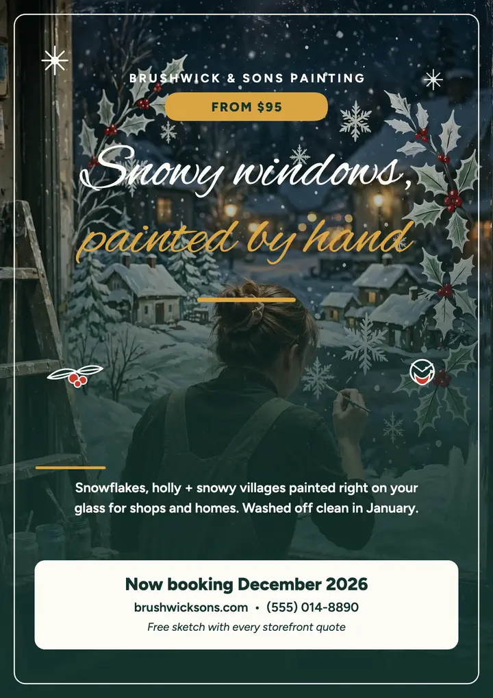 Brushwick holiday window painter flyer template