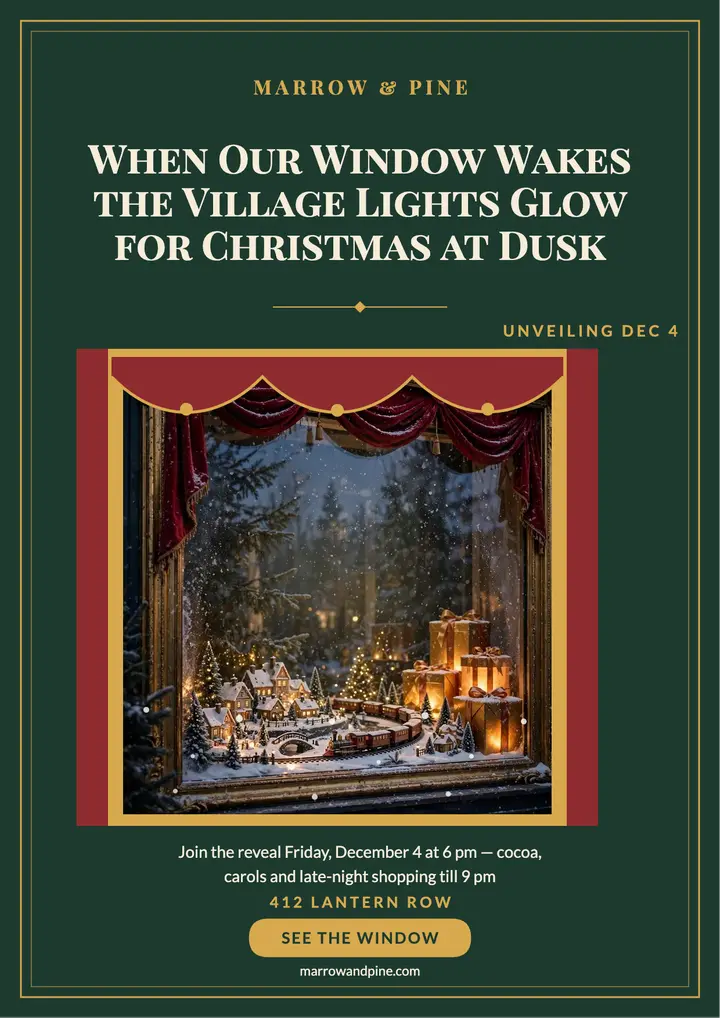Marrow and Pine holiday window reveal flyer template