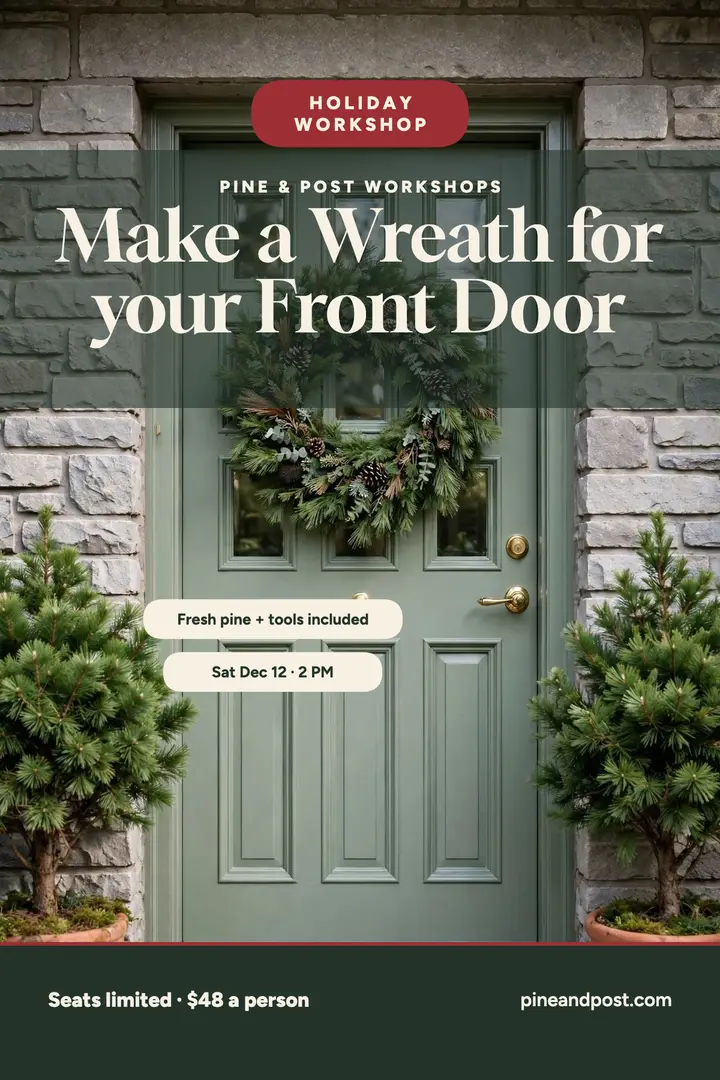 Pine and Post wreath workshop poster template