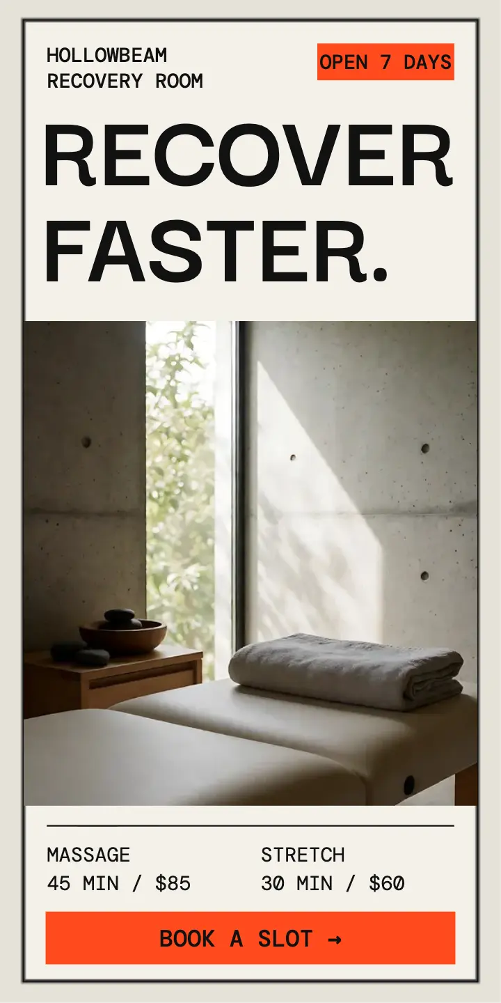 Hollowbeam Recovery Room half-page ad template