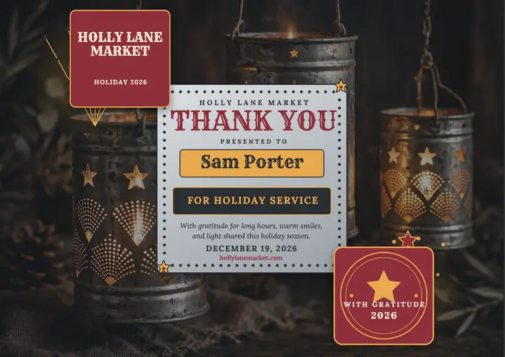 Holly Lane volunteer holiday certificate template