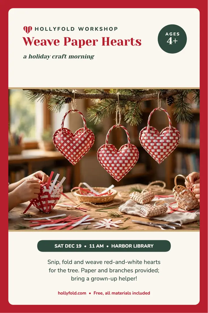Hollyfold woven hearts workshop poster template