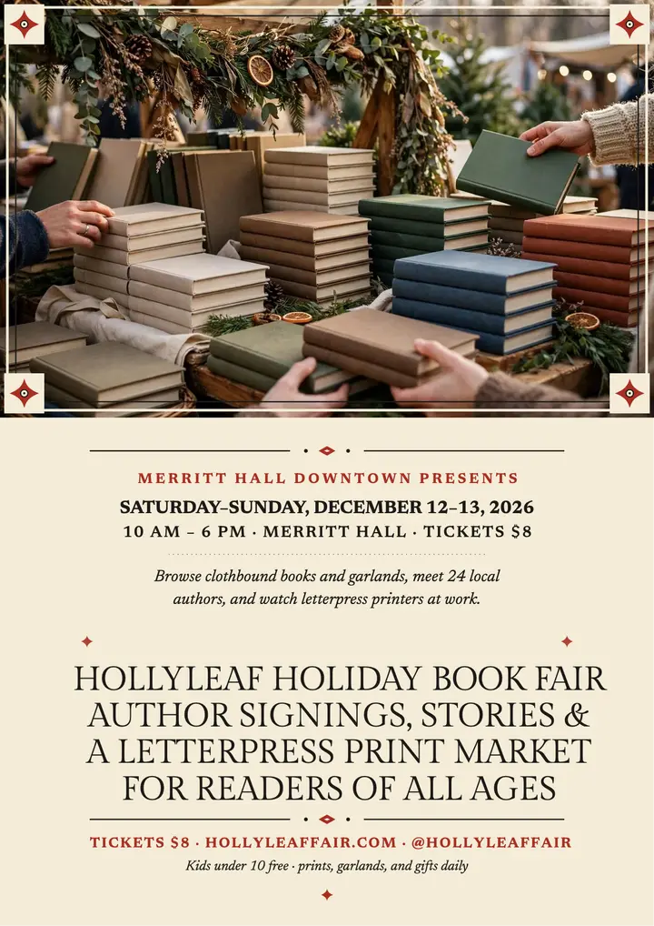 Hollyleaf holiday book fair ornament flyer template