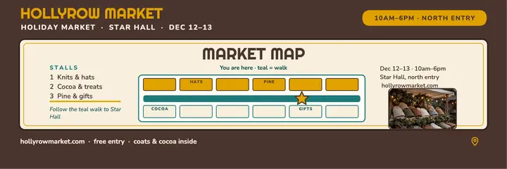 Hollyrow Holiday Market Map Header: holiday market map template