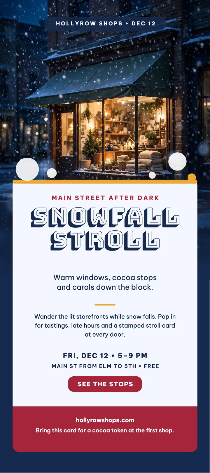 Hollyrow Shops snowfall stroll rack card template