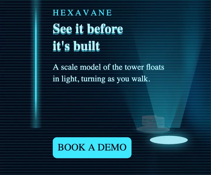 Hexavane hologram demo booth ad: hologram display ad template