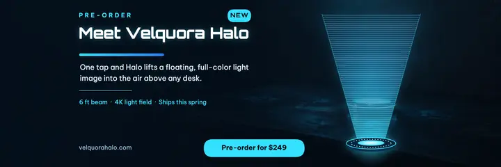 Velquora Halo hologram lamp pre-order header template