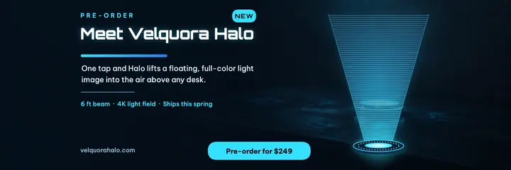 Velquora Halo hologram lamp pre-order header template