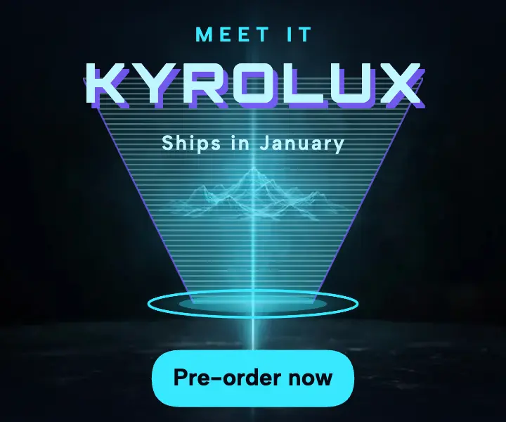 Kyrolux hologram display pre-order ad: product pre-order display ad template