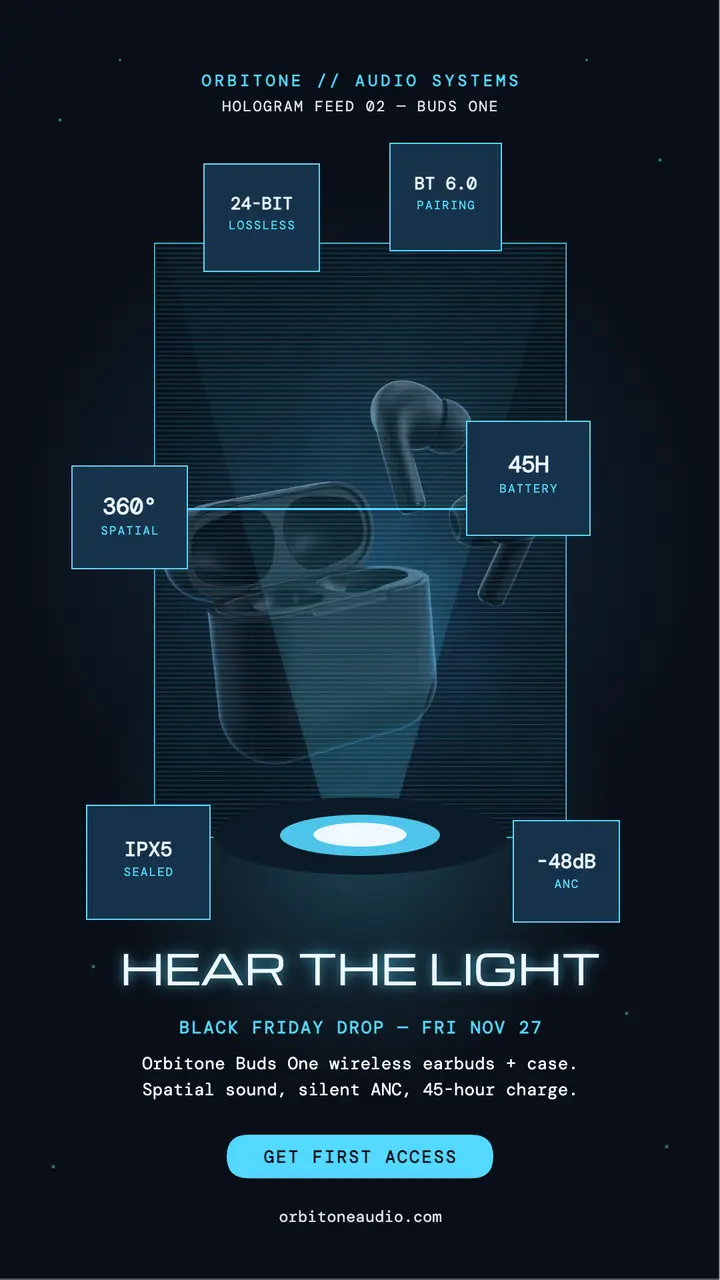 Orbitone hologram earbuds drop story template