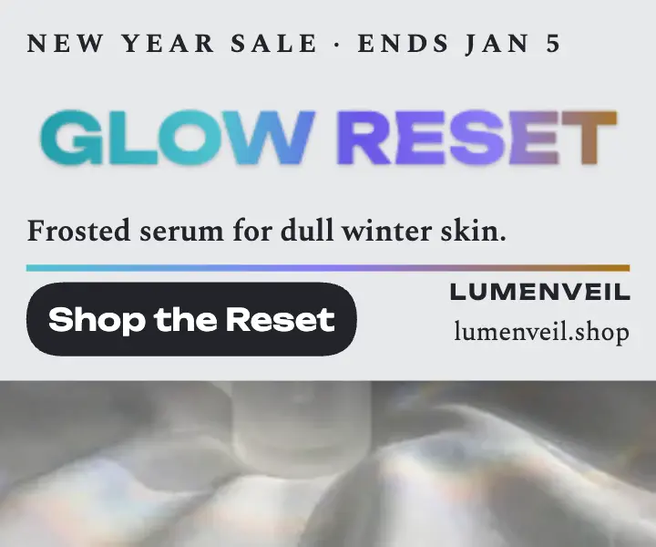 Lumenveil glow reset serum holographic ad: serum ad template