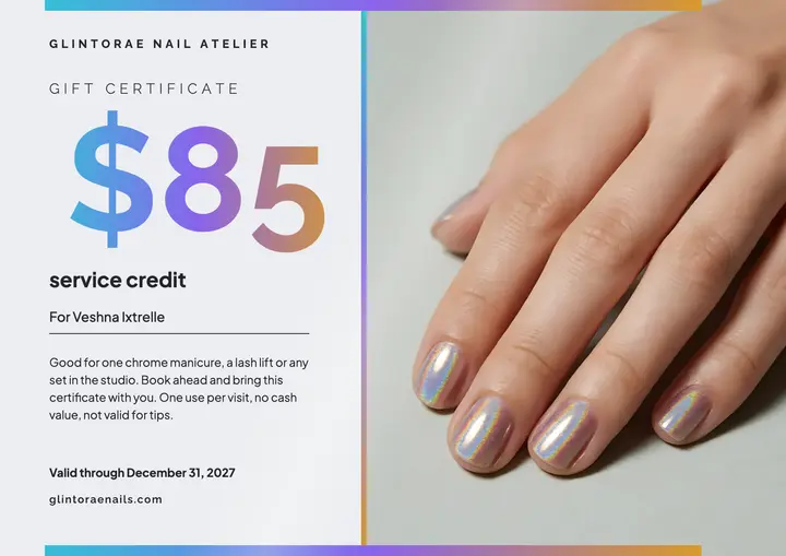 Glintorae chrome nail studio gift certificate template