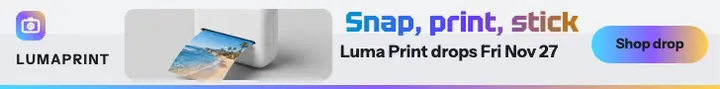 Luma Print pocket printer drop leaderboard: photo printer leaderboard ad template