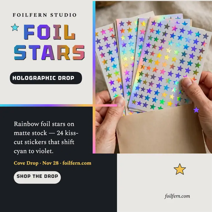 Foilfern holographic star sticker drop template