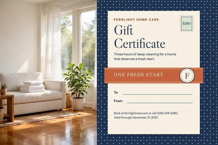 Fernlight Home Care gift certificate postcard template