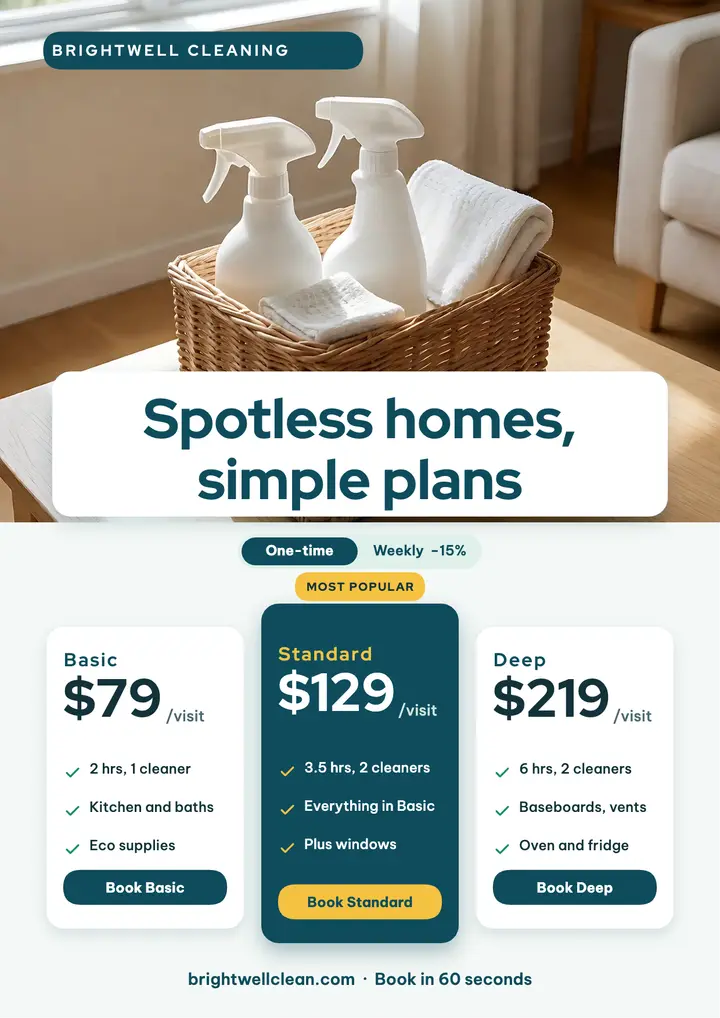 Brightwell home cleaning plans flyer template
