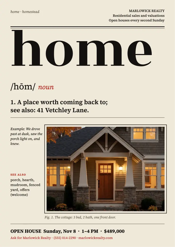 Marlowick Realty dictionary-entry open house flyer template