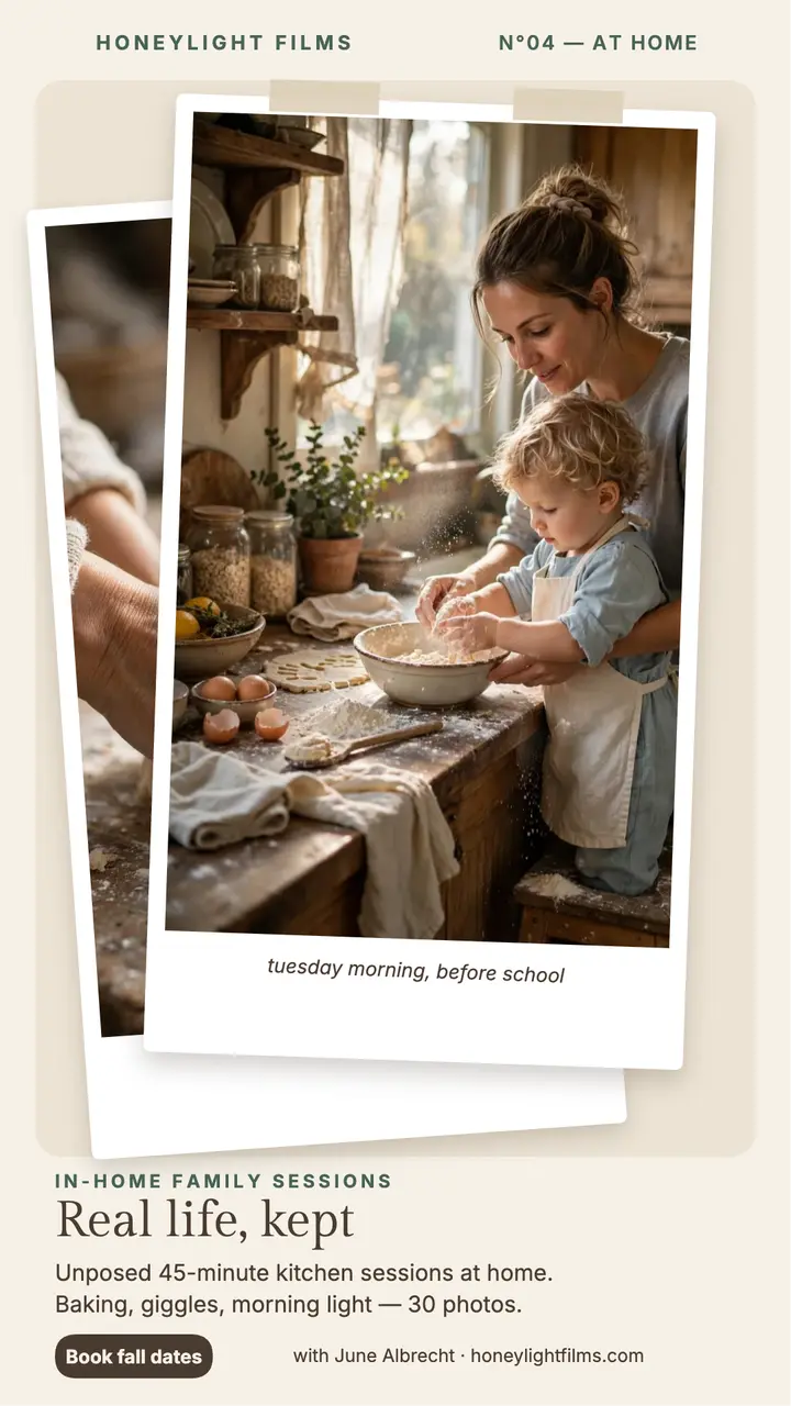 Unposed kitchen family session story template