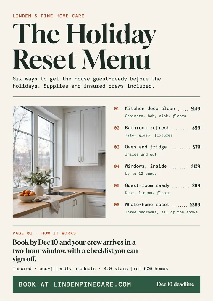 Linden and Pine holiday home reset menu template