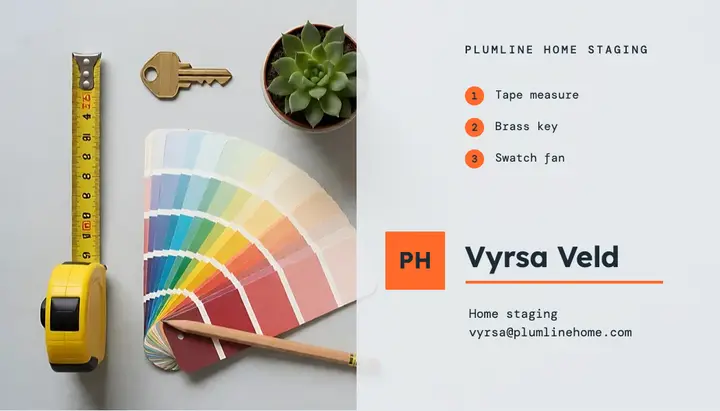 Plumline home staging business card, knolling flat-lay template