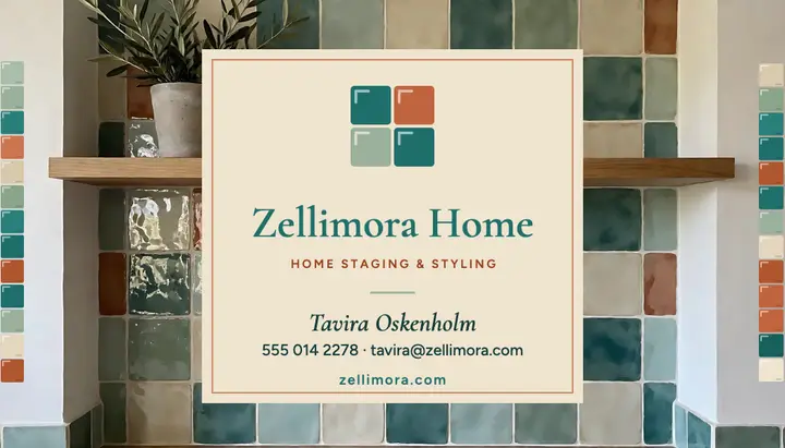 Zellimora home staging business card, zellige glaze template