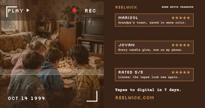 Reelwick home movie transfer reviews, camcorder tape post template