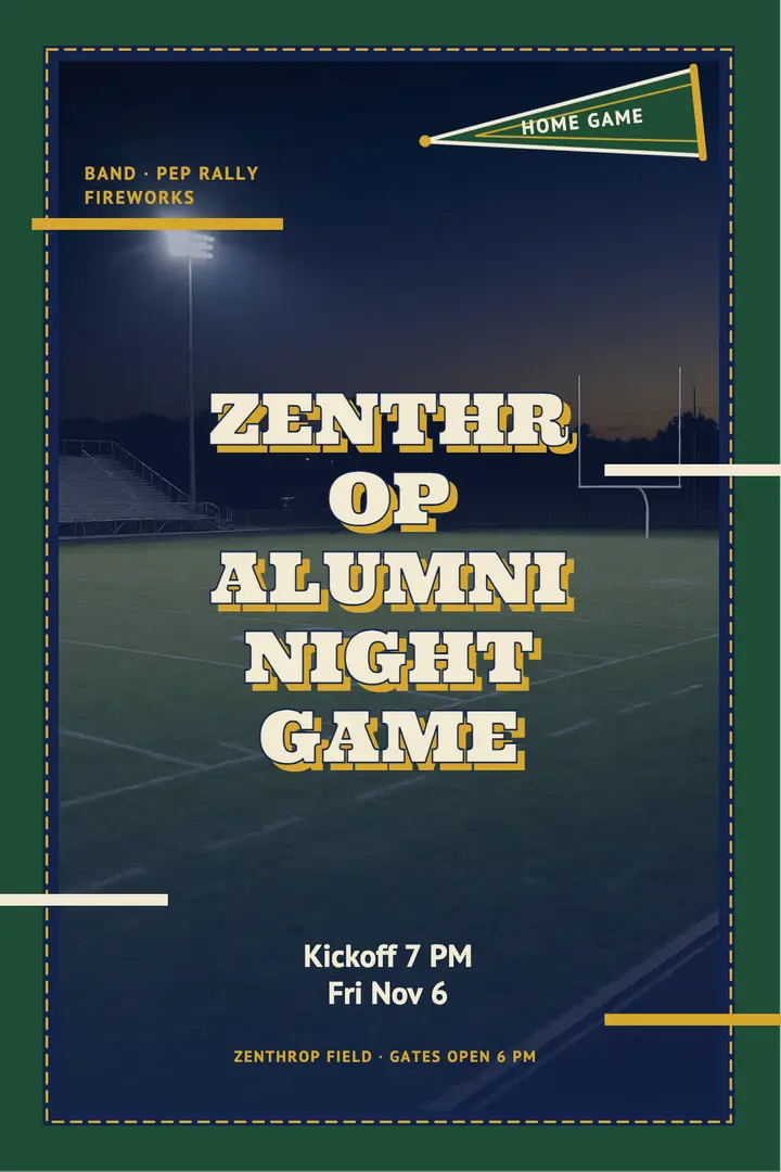 Zenthrop alumni game night varsity poster: homecoming game poster template