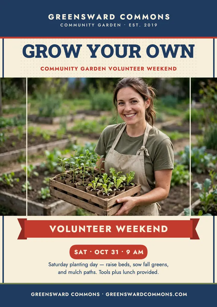 Greensward Commons volunteer weekend flyer template