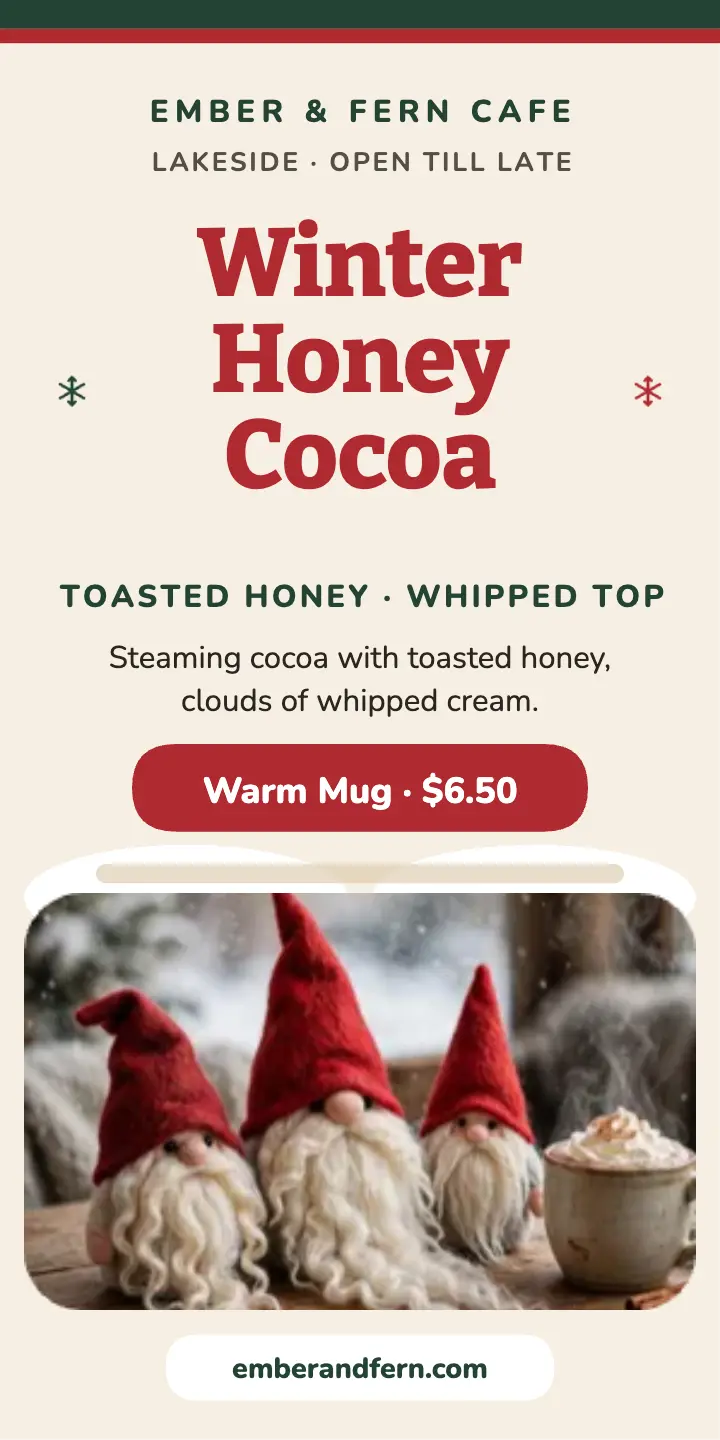 Ember and Fern honey cocoa gnome ad template