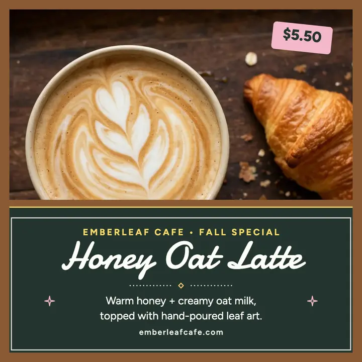 Emberleaf honey oat latte chalkboard post template