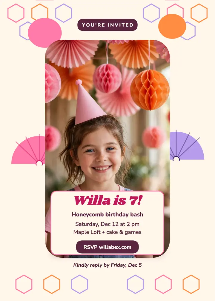 Willa honeycomb birthday invitation template