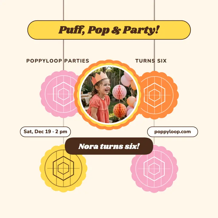 Poppyloop honeycomb birthday party post template
