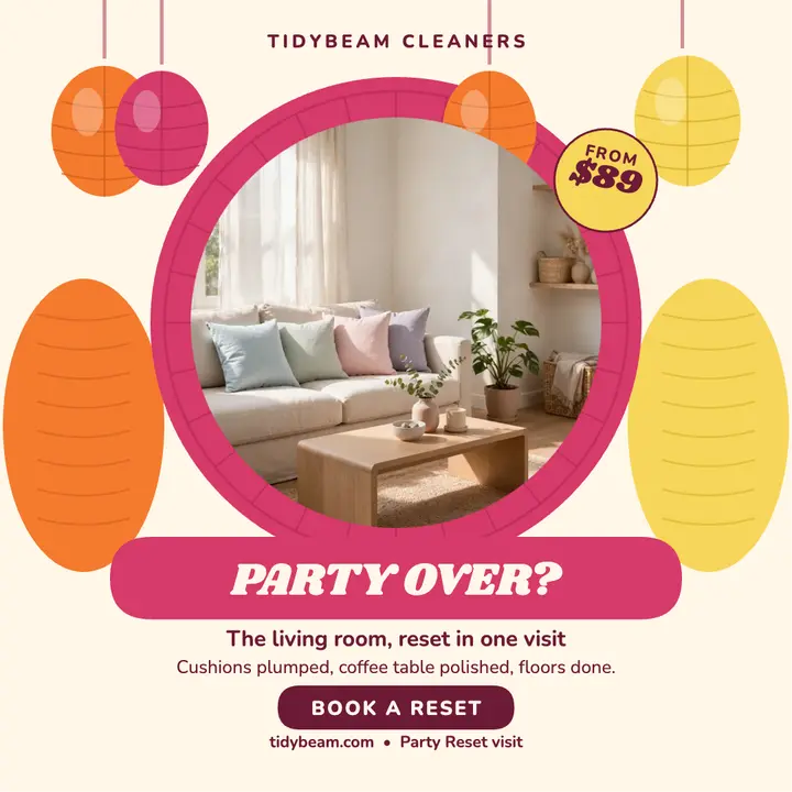 Tidybeam party reset cleanup post: cleaning promo post template
