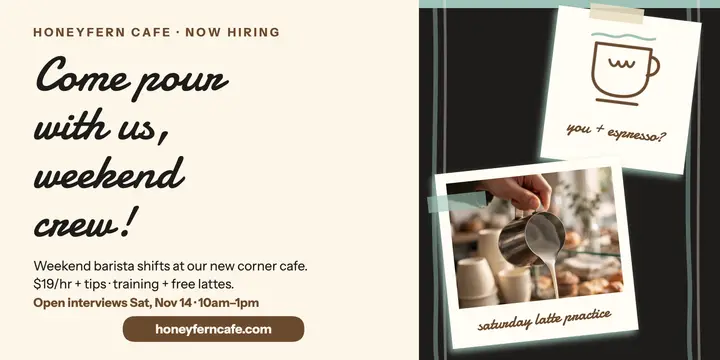 Honeyfern Cafe barista hiring post template