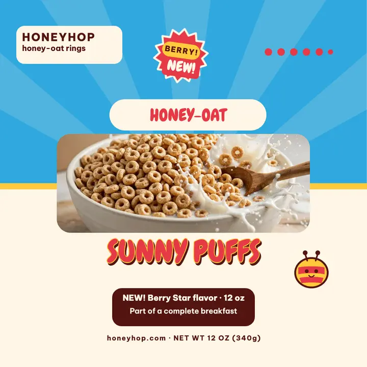 Honeyhop Sunny Puffs cereal launch post template