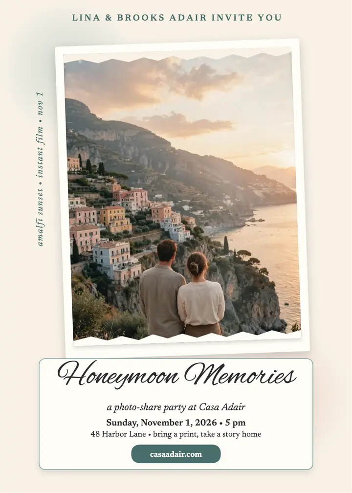 Honeymoon lift invite, Amalfi template