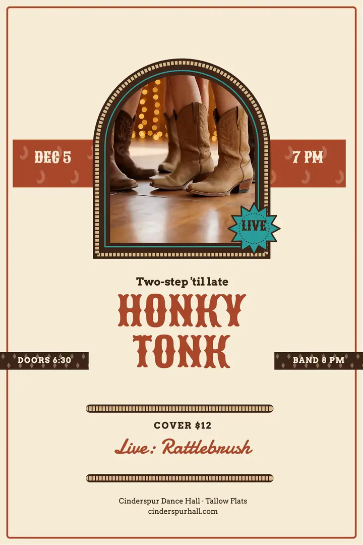 Cinderspur honky-tonk dance night poster template