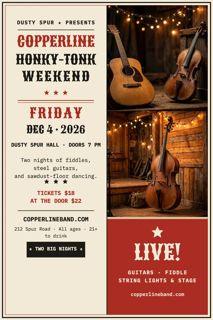 Copperline honky-tonk weekend broadside: honky-tonk gig poster template