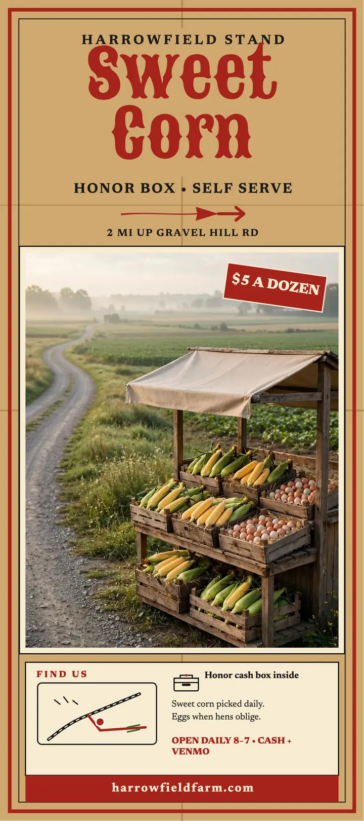 Harrowfield Stand sweet corn rack card template