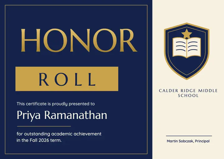 Honor roll certificate template