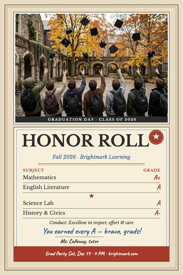 Brightmark honor roll graduation poster template