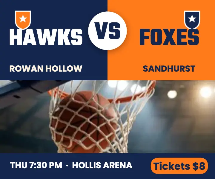 Hawks vs Foxes tip-off ad, matchday broadcast template