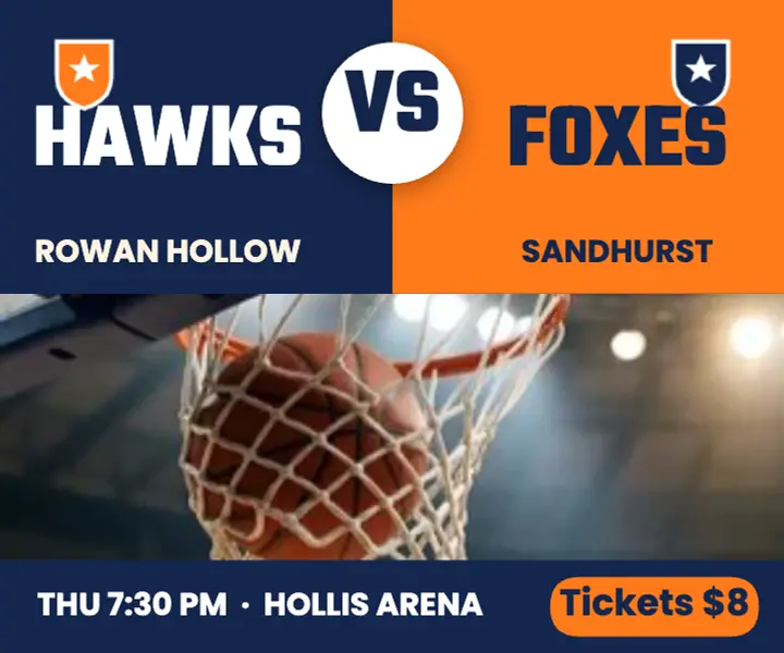 Hawks vs Foxes tip-off ad, matchday broadcast template