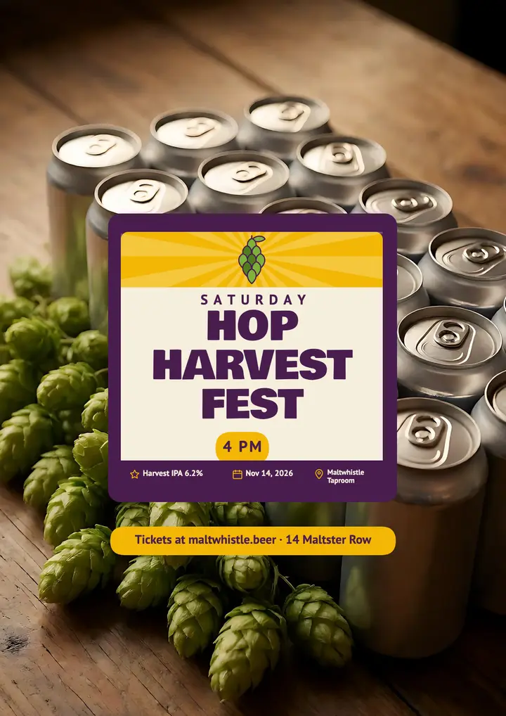 Maltwhistle Taproom Hop Harvest Fest flyer template