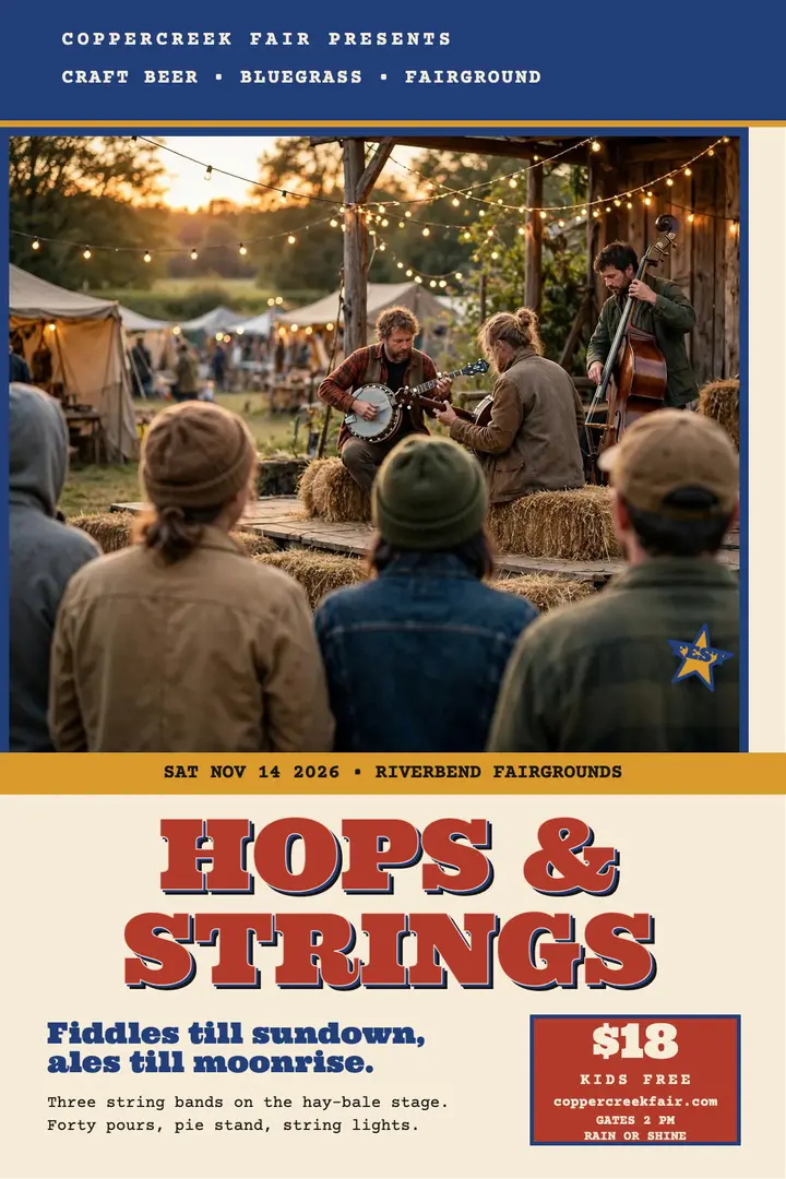 Hops and Strings fair poster template