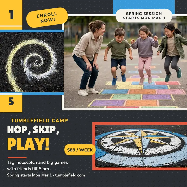 Tumblefield after-school play camp post template